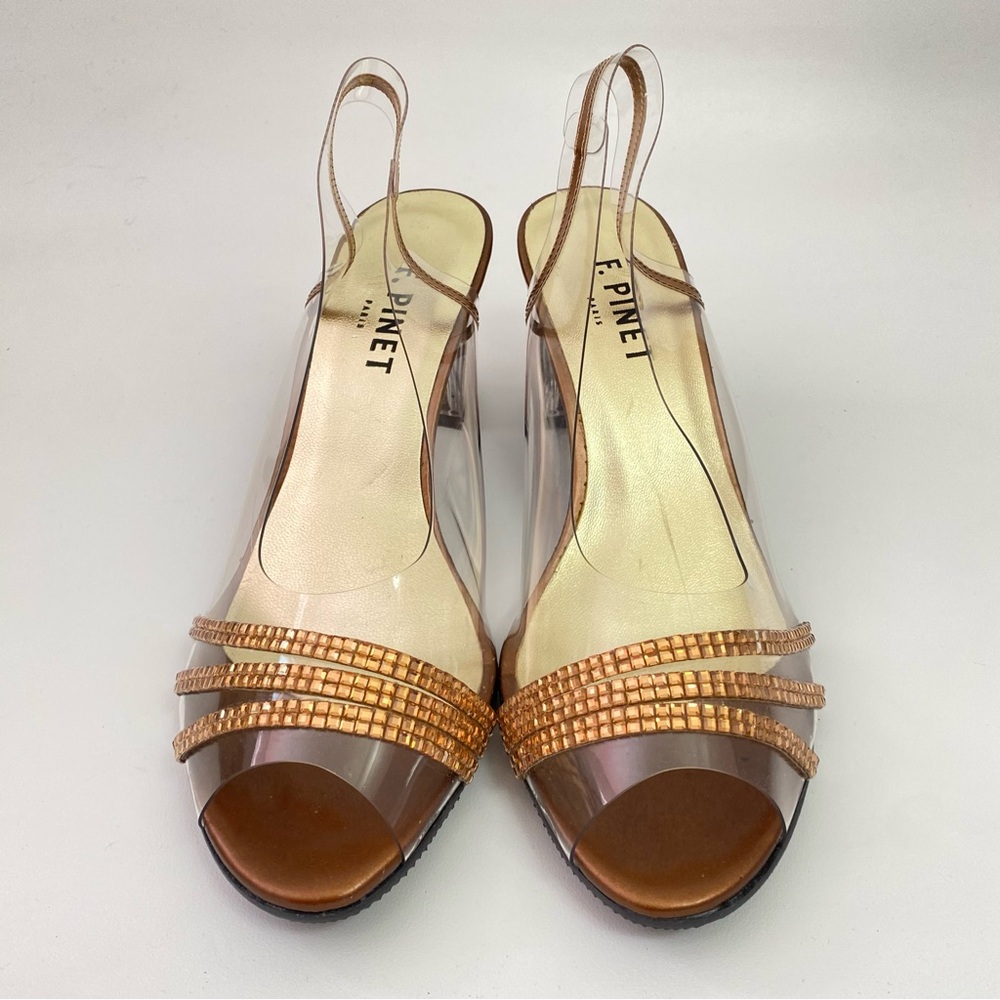 F. Pinet Paris Clear Rhinestone Slingback Peep Toe Womens Heeled Sandals Shoes 5 - Picture 13 of 16